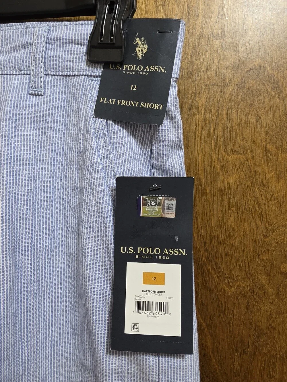 NWT U.S. Polo Assn. Light Blue With White Pinstripe Boys Shorts 12